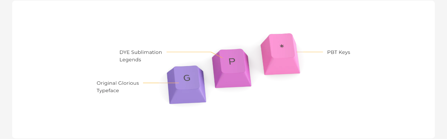 A large marketing image providing additional information about the product Glorious Dye-Sublimated PBT Keycaps - Nebula - Additional alt info not provided